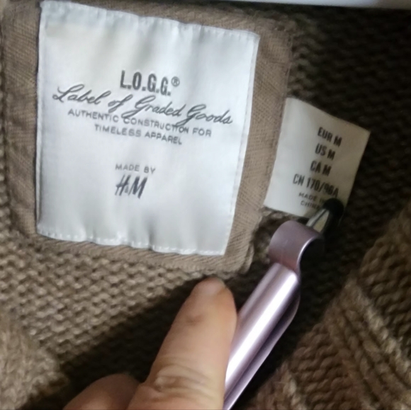 L.o.g.g Shawl-Neck Brown  Cable-Knit Sweater Size M - Picture 4 of 4